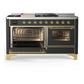 ILVE Majestic III 60-Inch Dual Fuel Range with 7 Sealed Burners + Griddle + French Top, 5.8 cu. ft. Oven, Matte Graphite with Brass Trim, Natural Gas, Triple Glass Door, UM60FSNR3MGG
