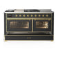 ILVE Majestic III 60-Inch Dual Fuel Range with 7 Sealed Burners + Griddle + French Top, 5.8 cu. ft. Oven, Matte Graphite with Brass Trim, Natural Gas, Triple Glass Door, UM60FSNR3MGG