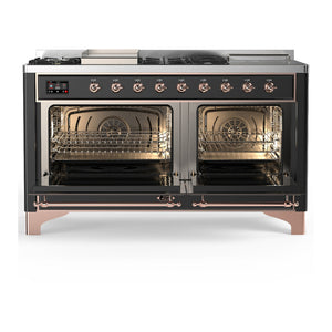 ILVE Majestic III 60-Inch Dual Fuel Range with 7 Sealed Burners + Griddle + French Top, 5.8 cu. ft. Oven, Matte Graphite with Copper Trim, Liquid Propane, Triple Glass Door, UM60FSNR3MGPLP