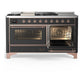ILVE Majestic III 60-Inch Dual Fuel Range with 7 Sealed Burners + Griddle + French Top, 5.8 cu. ft. Oven, Matte Graphite with Copper Trim, Liquid Propane, Triple Glass Door, UM60FSNR3MGPLP