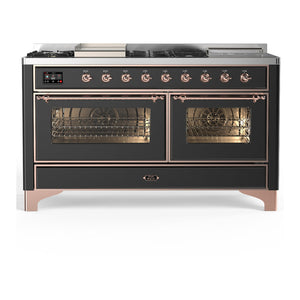 ILVE Majestic III 60-Inch Dual Fuel Range with 7 Sealed Burners + Griddle + French Top, 5.8 cu. ft. Oven, Matte Graphite with Copper Trim, Liquid Propane, Triple Glass Door, UM60FSNR3MGPLP