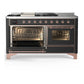 ILVE Majestic III 60-Inch Dual Fuel Range with 7 Sealed Burners + Griddle + French Top, 5.8 cu. ft. Oven, Matte Graphite with Copper Trim, Natural Gas, Triple Glass Door, UM60FSNR3MGP