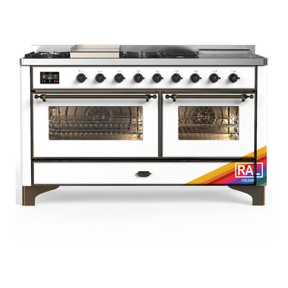 ILVE Majestic III 60-Inch Dual Fuel Range with 7 Sealed Burners + Griddle + French Top, 5.8 cu. ft. Oven, RAL with Burnished Trim, Natural Gas, Triple Glass Door, UM60FSNR3RAB
