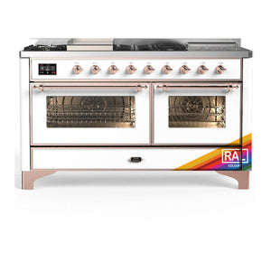 ILVE Majestic III 60-Inch Dual Fuel Range with 7 Sealed Burners + Griddle + French Top, 5.8 cu. ft. Oven, RAL with Copper Trim, Liquid Propane, Triple Glass Door, UM60FSNR3RAPLP