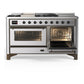 ILVE Majestic III 60-Inch Dual Fuel Range with 7 Sealed Burners + Griddle + French Top, 5.8 cu. ft. Oven, Stainless Steel with Burnished Trim, Liquid Propane, Triple Glass Door, UM60FSNR3SSBLP