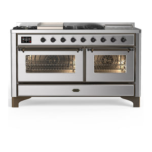 ILVE Majestic III 60-Inch Dual Fuel Range with 7 Sealed Burners + Griddle + French Top, 5.8 cu. ft. Oven, Stainless Steel with Burnished Trim, Liquid Propane, Triple Glass Door, UM60FSNR3SSBLP