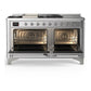 ILVE Majestic III 60-Inch Dual Fuel Range with 7 Sealed Burners + Griddle + French Top, 5.8 cu. ft. Oven, Stainless Steel with Chrome Trim, Liquid Propane, Triple Glass Door, UM60FSNR3SSCLP