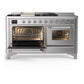 ILVE Majestic III 60-Inch Dual Fuel Range with 7 Sealed Burners + Griddle + French Top, 5.8 cu. ft. Oven, Stainless Steel with Chrome Trim, Liquid Propane, Triple Glass Door, UM60FSNR3SSCLP