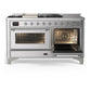 ILVE Majestic III 60-Inch Dual Fuel Range with 7 Sealed Burners + Griddle + French Top, 5.8 cu. ft. Oven, Stainless Steel with Chrome Trim, Natural Gas, Triple Glass Door, UM60FSNR3SSC