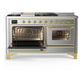 ILVE Majestic III 60-Inch Dual Fuel Range with 7 Sealed Burners + Griddle + French Top, 5.8 cu. ft. Oven, Stainless Steel with Brass Trim, Natural Gas, Triple Glass Door, UM60FSNR3SSG