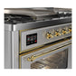 ILVE Majestic III 60-Inch Dual Fuel Range with 7 Sealed Burners + Griddle + French Top, 5.8 cu. ft. Oven, Stainless Steel with Brass Trim, Natural Gas, Triple Glass Door, UM60FSNR3SSG
