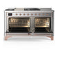 ILVE Majestic III 60-Inch Dual Fuel Range with 7 Sealed Burners + Griddle + French Top, 5.8 cu. ft. Oven, Stainless Steel with Copper Trim, Natural Gas, Triple Glass Door, UM60FSNR3SSP
