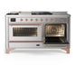 ILVE Majestic III 60-Inch Dual Fuel Range with 7 Sealed Burners + Griddle + French Top, 5.8 cu. ft. Oven, Stainless Steel with Copper Trim, Natural Gas, Triple Glass Door, UM60FSNR3SSP