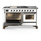 ILVE Majestic III 60-Inch Dual Fuel Range with 7 Sealed Burners + Griddle + French Top, 5.8 cu. ft. Oven, White with Burnished Trim, Liquid Propane, Triple Glass Door, UM60FSNR3WHBLP