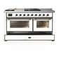 ILVE Majestic III 60-Inch Dual Fuel Range with 7 Sealed Burners + Griddle + French Top, 5.8 cu. ft. Oven, White with Burnished Trim, Liquid Propane, Triple Glass Door, UM60FSNR3WHBLP