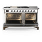 ILVE Majestic III 60-Inch Dual Fuel Range with 7 Sealed Burners + Griddle + French Top, 5.8 cu. ft. Oven, White with Burnished Trim, Natural Gas, Triple Glass Door, UM60FSNR3WHB