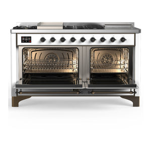 ILVE Majestic III 60-Inch Dual Fuel Range with 7 Sealed Burners + Griddle + French Top, 5.8 cu. ft. Oven, White with Burnished Trim, Natural Gas, Triple Glass Door, UM60FSNR3WHB