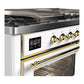 ILVE Majestic III 60-Inch Dual Fuel Range with 7 Sealed Burners + Griddle + French Top, 5.8 cu. ft. Oven, White with Brass Trim, Natural Gas, Triple Glass Door, UM60FSNR3WHG