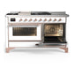 ILVE Majestic III 60-Inch Dual Fuel Range with 7 Sealed Burners + Griddle + French Top, 5.8 cu. ft. Oven, White with Copper Trim, Liquid Propane, Triple Glass Door, UM60FSNR3WHPLP