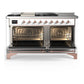 ILVE Majestic III 60-Inch Dual Fuel Range with 7 Sealed Burners + Griddle + French Top, 5.8 cu. ft. Oven, White with Copper Trim, Natural Gas, Triple Glass Door, UM60FSNR3WHP