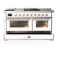 ILVE Majestic III 60-Inch Dual Fuel Range with 7 Sealed Burners + Griddle + French Top, 5.8 cu. ft. Oven, White with Copper Trim, Natural Gas, Triple Glass Door, UM60FSNR3WHP