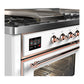 ILVE Majestic III 60-Inch Dual Fuel Range with 7 Sealed Burners + Griddle + French Top, 5.8 cu. ft. Oven, White with Copper Trim, Natural Gas, Triple Glass Door, UM60FSNR3WHP