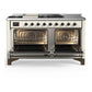 ILVE Majestic III 60-Inch Dual Fuel Range with 7 Sealed Burners + Griddle + French Top, 5.8 cu. ft. Oven, Antique White with Burnished Trim, Natural Gas, Solid Door, UM60FSQNR3AWB