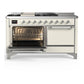 ILVE Majestic III 60-Inch Dual Fuel Range with 7 Sealed Burners + Griddle + French Top, 5.8 cu. ft. Oven, Antique White with Chrome Trim, Liquid Propane, Solid Door, UM60FSQNR3AWCLP