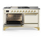 ILVE Majestic III 60-Inch Dual Fuel Range with 7 Sealed Burners + Griddle + French Top, 5.8 cu. ft. Oven, Antique White with Brass Trim, Liquid Propane, Solid Door, UM60FSQNR3AWGLP
