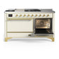 ILVE Majestic III 60-Inch Dual Fuel Range with 7 Sealed Burners + Griddle + French Top, 5.8 cu. ft. Oven, Antique White with Brass Trim, Liquid Propane, Solid Door, UM60FSQNR3AWGLP