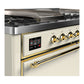 ILVE Majestic III 60-Inch Dual Fuel Range with 7 Sealed Burners + Griddle + French Top, 5.8 cu. ft. Oven, Antique White with Brass Trim, Natural Gas, Solid Door, UM60FSQNR3AWG