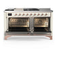 ILVE Majestic III 60-Inch Dual Fuel Range with 7 Sealed Burners + Griddle + French Top, 5.8 cu. ft. Oven, Antique White with Copper Trim, Liquid Propane, Solid Door, UM60FSQNR3AWPLP