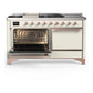 ILVE Majestic III 60-Inch Dual Fuel Range with 7 Sealed Burners + Griddle + French Top, 5.8 cu. ft. Oven, Antique White with Copper Trim, Natural Gas, Solid Door, UM60FSQNR3AWP