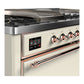 ILVE Majestic III 60-Inch Dual Fuel Range with 7 Sealed Burners + Griddle + French Top, 5.8 cu. ft. Oven, Antique White with Copper Trim, Natural Gas, Solid Door, UM60FSQNR3AWP