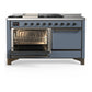 ILVE Majestic III 60-Inch Dual Fuel Range with 7 Sealed Burners + Griddle + French Top, 5.8 cu. ft. Oven, Blue Grey with Burnished Trim, Liquid Propane, Solid Door, UM60FSQNR3BGBLP