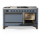 ILVE Majestic III 60-Inch Dual Fuel Range with 7 Sealed Burners + Griddle + French Top, 5.8 cu. ft. Oven, Blue Grey with Burnished Trim, Natural Gas, Solid Door, UM60FSQNR3BGB