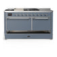 ILVE Majestic III 60-Inch Dual Fuel Range with 7 Sealed Burners + Griddle + French Top, 5.8 cu. ft. Oven, Blue Grey with Chrome Trim, Liquid Propane, Solid Door, UM60FSQNR3BGCLP