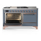 ILVE Majestic III 60-Inch Dual Fuel Range with 7 Sealed Burners + Griddle + French Top, 5.8 cu. ft. Oven, Blue Grey with Copper Trim, Liquid Propane, Solid Door, UM60FSQNR3BGPLP