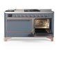 ILVE Majestic III 60-Inch Dual Fuel Range with 7 Sealed Burners + Griddle + French Top, 5.8 cu. ft. Oven, Blue Grey with Copper Trim, Natural Gas, Solid Door, UM60FSQNR3BGP