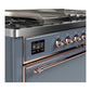ILVE Majestic III 60-Inch Dual Fuel Range with 7 Sealed Burners + Griddle + French Top, 5.8 cu. ft. Oven, Blue Grey with Copper Trim, Natural Gas, Solid Door, UM60FSQNR3BGP