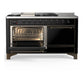 ILVE Majestic III 60-Inch Dual Fuel Range with 7 Sealed Burners + Griddle + French Top, 5.8 cu. ft. Oven, Glossy Black with Burnished Trim, Natural Gas, Solid Door, UM60FSQNR3BKB