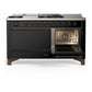 ILVE Majestic III 60-Inch Dual Fuel Range with 7 Sealed Burners + Griddle + French Top, 5.8 cu. ft. Oven, Glossy Black with Burnished Trim, Natural Gas, Solid Door, UM60FSQNR3BKB