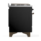 ILVE Majestic III 60-Inch Dual Fuel Range with 7 Sealed Burners + Griddle + French Top, 5.8 cu. ft. Oven, Glossy Black with Burnished Trim, Natural Gas, Solid Door, UM60FSQNR3BKB