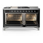 ILVE Majestic III 60-Inch Dual Fuel Range with 7 Sealed Burners + Griddle + French Top, 5.8 cu. ft. Oven, Glossy Black with Chrome Trim, Liquid Propane, Solid Door, UM60FSQNR3BKCLP