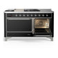 ILVE Majestic III 60-Inch Dual Fuel Range with 7 Sealed Burners + Griddle + French Top, 5.8 cu. ft. Oven, Glossy Black with Chrome Trim, Natural Gas, Solid Door, UM60FSQNR3BKC