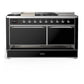 ILVE Majestic III 60-Inch Dual Fuel Range with 7 Sealed Burners + Griddle + French Top, 5.8 cu. ft. Oven, Glossy Black with Chrome Trim, Natural Gas, Solid Door, UM60FSQNR3BKC