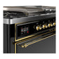 ILVE Majestic III 60-Inch Dual Fuel Range with 7 Sealed Burners + Griddle + French Top, 5.8 cu. ft. Oven, Glossy Black with Brass Trim, Natural Gas, Solid Door, UM60FSQNR3BKG