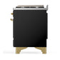 ILVE Majestic III 60-Inch Dual Fuel Range with 7 Sealed Burners + Griddle + French Top, 5.8 cu. ft. Oven, Glossy Black with Brass Trim, Natural Gas, Solid Door, UM60FSQNR3BKG