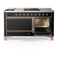 ILVE Majestic III 60-Inch Dual Fuel Range with 7 Sealed Burners + Griddle + French Top, 5.8 cu. ft. Oven, Glossy Black with Copper Trim, Natural Gas, Solid Door, UM60FSQNR3BKP