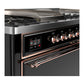 ILVE Majestic III 60-Inch Dual Fuel Range with 7 Sealed Burners + Griddle + French Top, 5.8 cu. ft. Oven, Glossy Black with Copper Trim, Natural Gas, Solid Door, UM60FSQNR3BKP